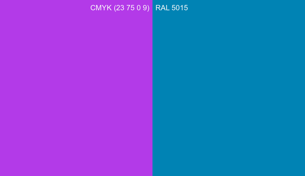 CMYK Color CMYK (23 75 0 9) vs RAL 5015 side by side comparison CMYK Color CMYK (23 75 0 9) vs RAL 5015 side by side comparison