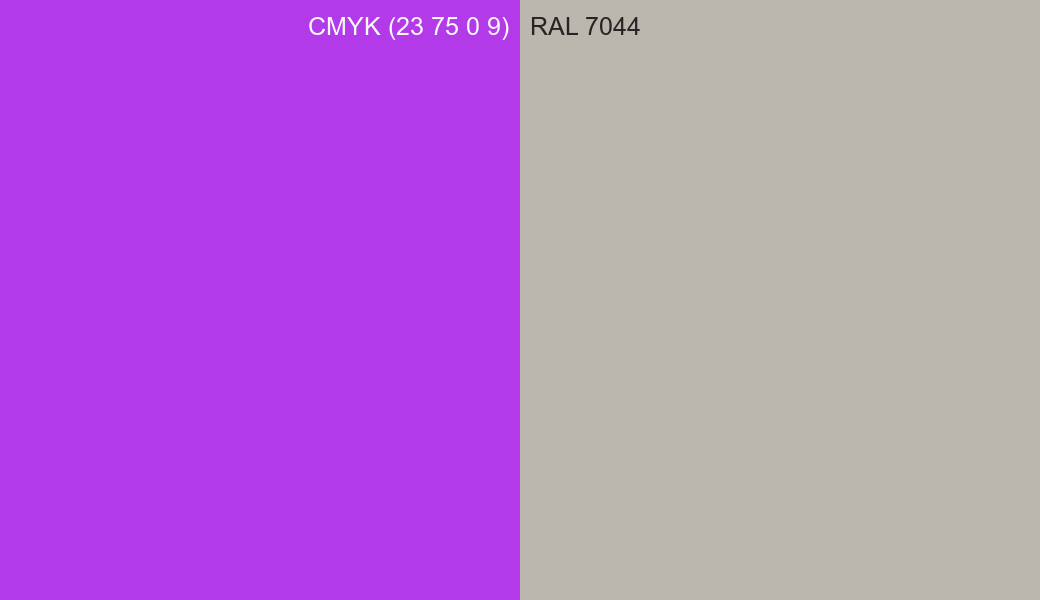CMYK Color CMYK (23 75 0 9) vs RAL 7044 side by side comparison CMYK Color CMYK (23 75 0 9) vs RAL 7044 side by side comparison