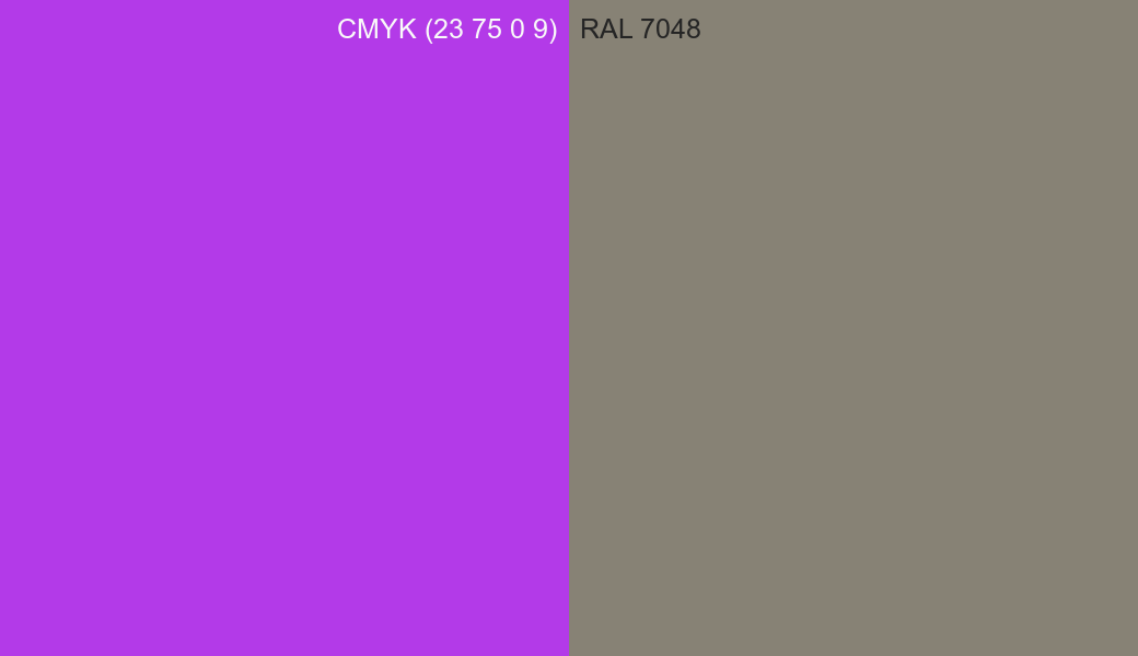 CMYK Color CMYK (23 75 0 9) vs RAL 7048 side by side comparison CMYK Color CMYK (23 75 0 9) vs RAL 7048 side by side comparison