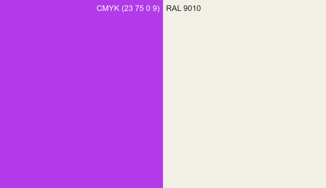 CMYK Color CMYK (23 75 0 9) vs RAL 9010 side by side comparison CMYK Color CMYK (23 75 0 9) vs RAL 9010 side by side comparison