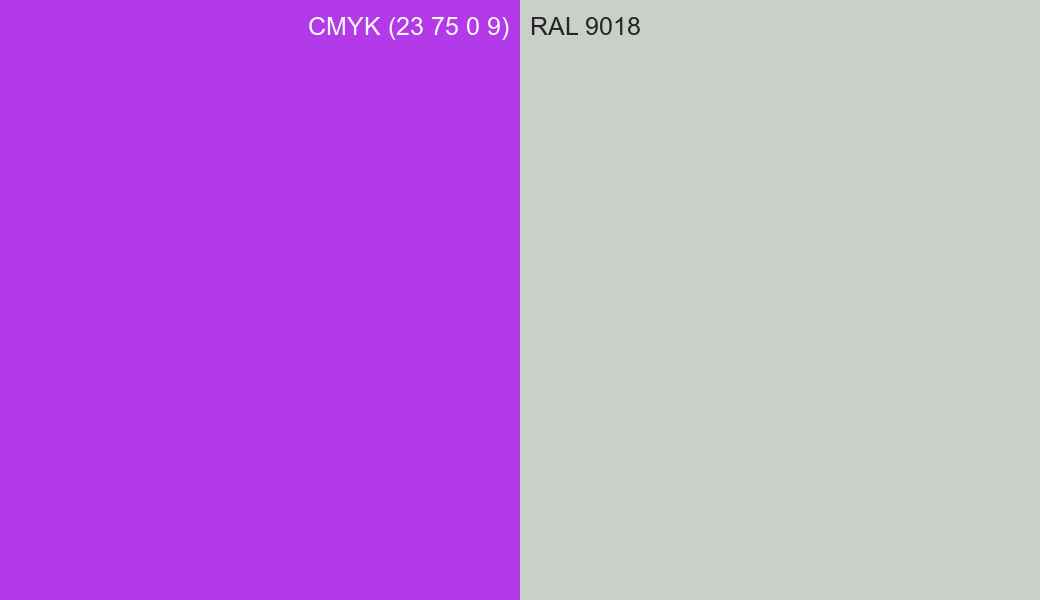 CMYK Color CMYK (23 75 0 9) vs RAL 9018 side by side comparison CMYK Color CMYK (23 75 0 9) vs RAL 9018 side by side comparison