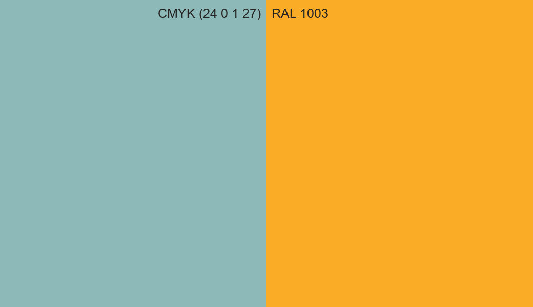CMYK Color CMYK (24 0 1 27) vs RAL 1003 side by side comparison CMYK Color CMYK (24 0 1 27) vs RAL 1003 side by side comparison