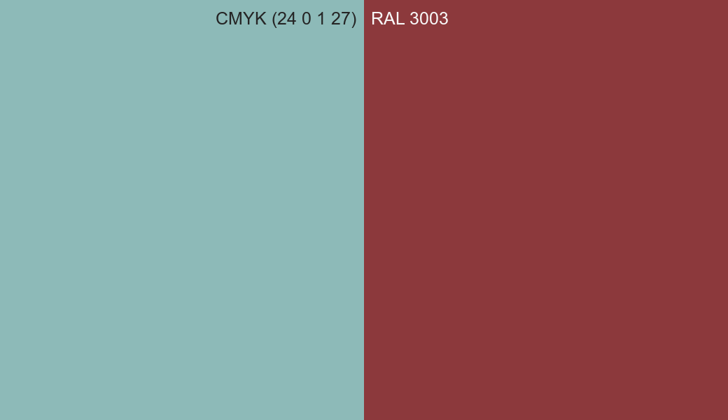 CMYK Color CMYK (24 0 1 27) vs RAL 3003 side by side comparison CMYK Color CMYK (24 0 1 27) vs RAL 3003 side by side comparison