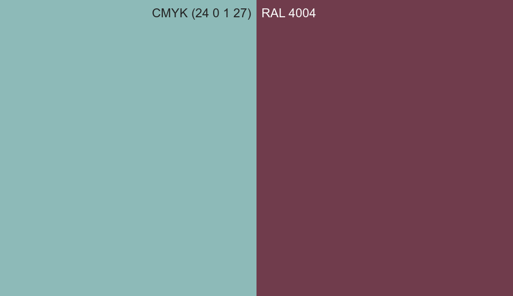 CMYK Color CMYK (24 0 1 27) vs RAL 4004 side by side comparison CMYK Color CMYK (24 0 1 27) vs RAL 4004 side by side comparison