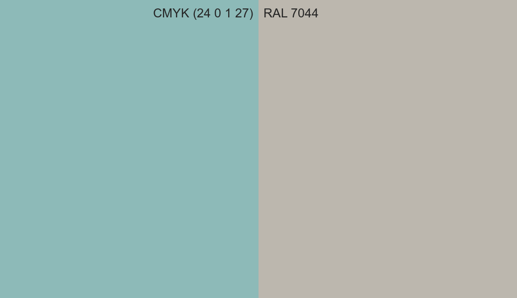 CMYK Color CMYK (24 0 1 27) vs RAL 7044 side by side comparison CMYK Color CMYK (24 0 1 27) vs RAL 7044 side by side comparison
