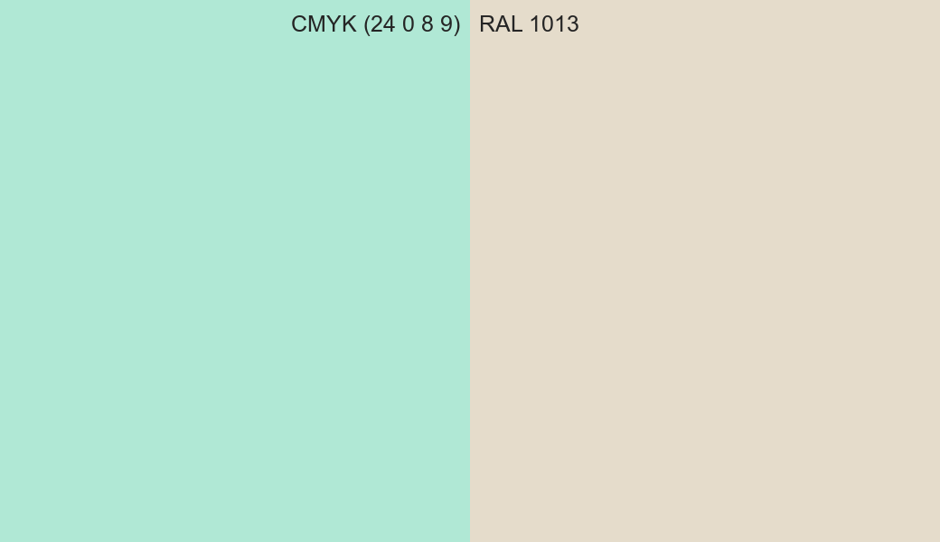 CMYK Color CMYK (24 0 8 9) vs RAL 1013 side by side comparison CMYK Color CMYK (24 0 8 9) vs RAL 1013 side by side comparison