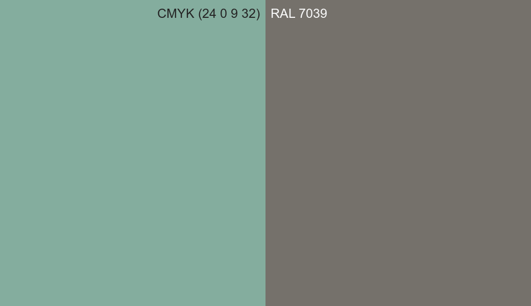 CMYK Color CMYK (24 0 9 32) vs RAL 7039 side by side comparison CMYK Color CMYK (24 0 9 32) vs RAL 7039 side by side comparison