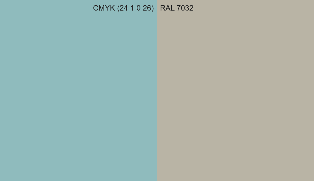 CMYK Color CMYK (24 1 0 26) vs RAL 7032 side by side comparison CMYK Color CMYK (24 1 0 26) vs RAL 7032 side by side comparison