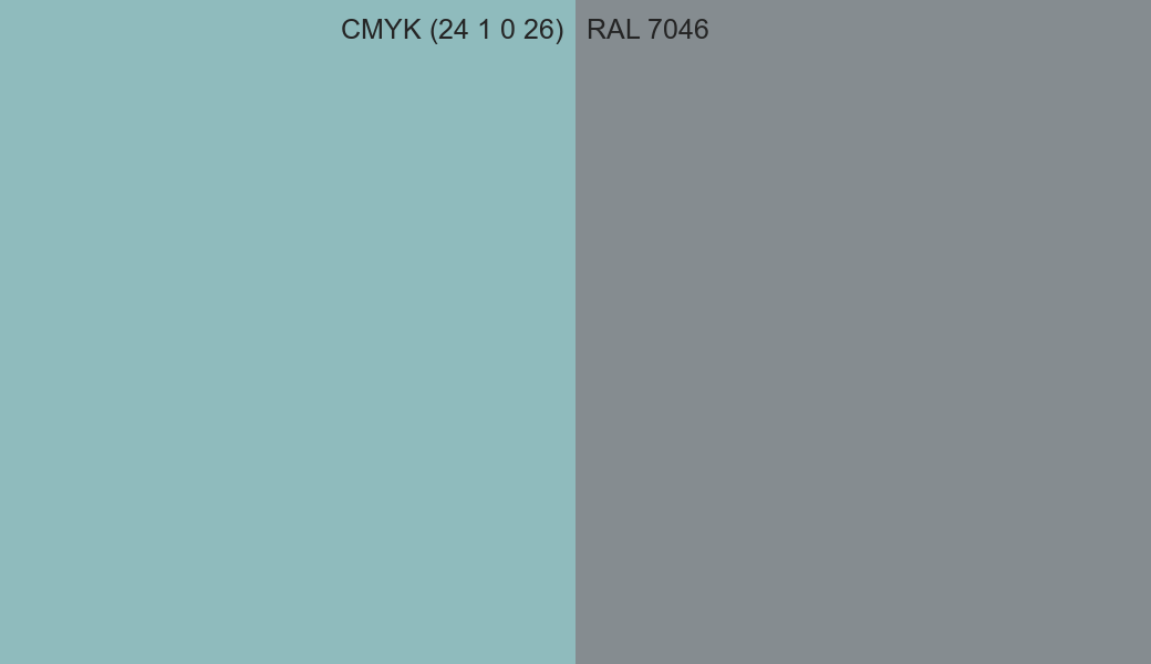 CMYK Color CMYK (24 1 0 26) vs RAL 7046 side by side comparison CMYK Color CMYK (24 1 0 26) vs RAL 7046 side by side comparison