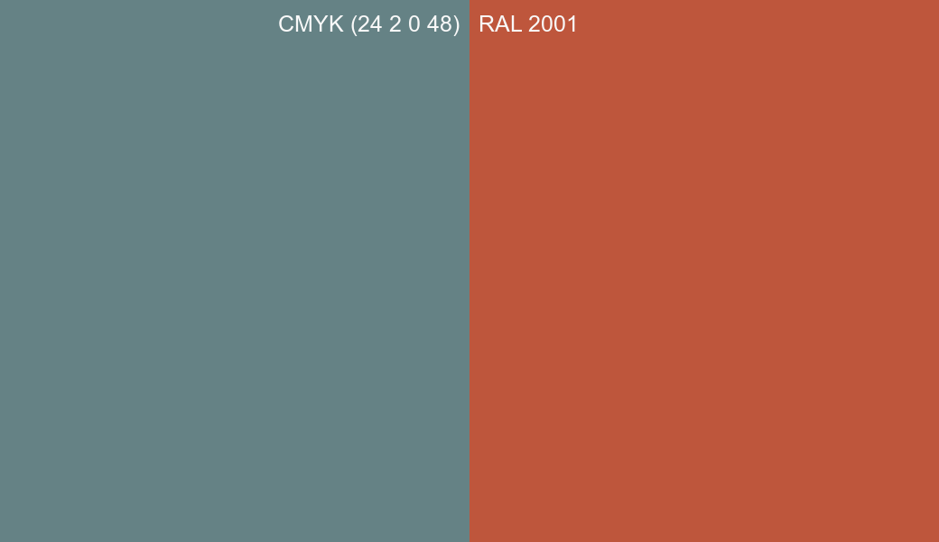 CMYK Color CMYK (24 2 0 48) vs RAL 2001 side by side comparison CMYK Color CMYK (24 2 0 48) vs RAL 2001 side by side comparison