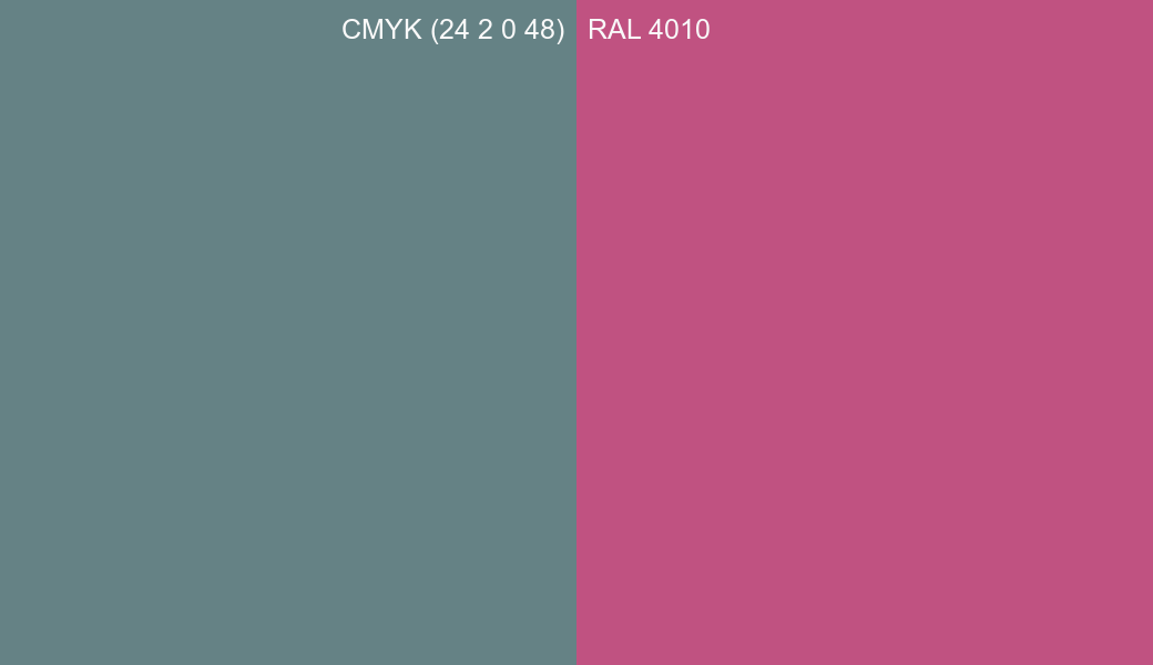 CMYK Color CMYK (24 2 0 48) vs RAL 4010 side by side comparison CMYK Color CMYK (24 2 0 48) vs RAL 4010 side by side comparison