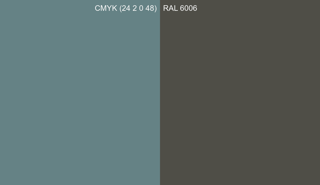 CMYK Color CMYK (24 2 0 48) vs RAL 6006 side by side comparison CMYK Color CMYK (24 2 0 48) vs RAL 6006 side by side comparison