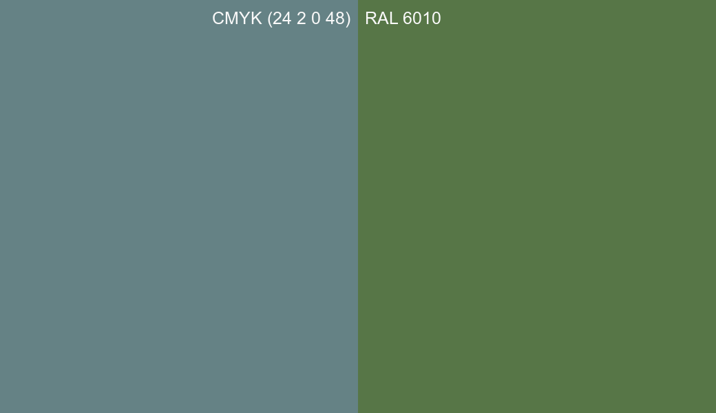 CMYK Color CMYK (24 2 0 48) vs RAL 6010 side by side comparison CMYK Color CMYK (24 2 0 48) vs RAL 6010 side by side comparison