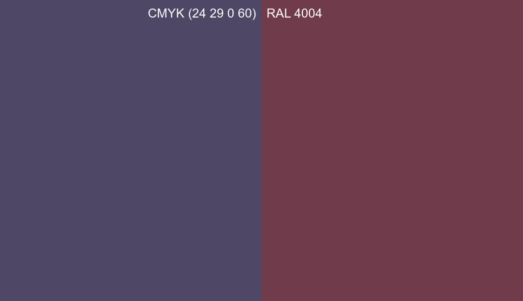 CMYK Color CMYK (24 29 0 60) vs RAL 4004 side by side comparison CMYK Color CMYK (24 29 0 60) vs RAL 4004 side by side comparison