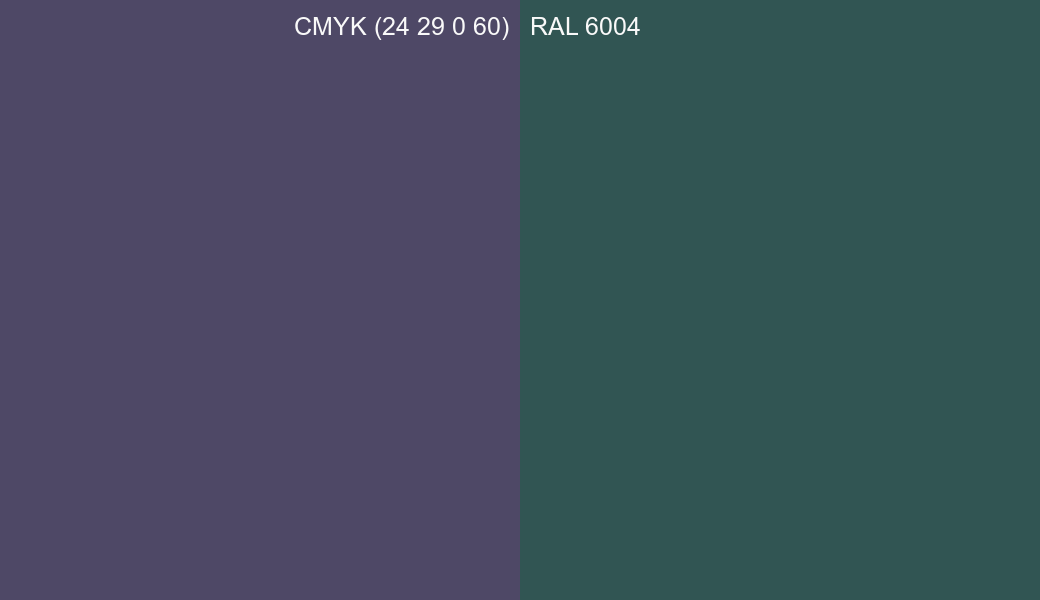 CMYK Color CMYK (24 29 0 60) vs RAL 6004 side by side comparison CMYK Color CMYK (24 29 0 60) vs RAL 6004 side by side comparison