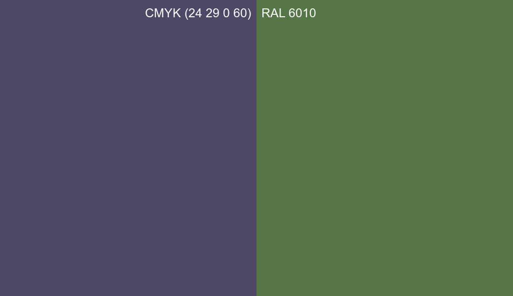 CMYK Color CMYK (24 29 0 60) vs RAL 6010 side by side comparison CMYK Color CMYK (24 29 0 60) vs RAL 6010 side by side comparison