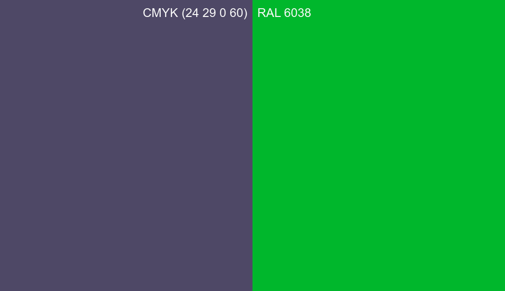 CMYK Color CMYK (24 29 0 60) vs RAL 6038 side by side comparison CMYK Color CMYK (24 29 0 60) vs RAL 6038 side by side comparison