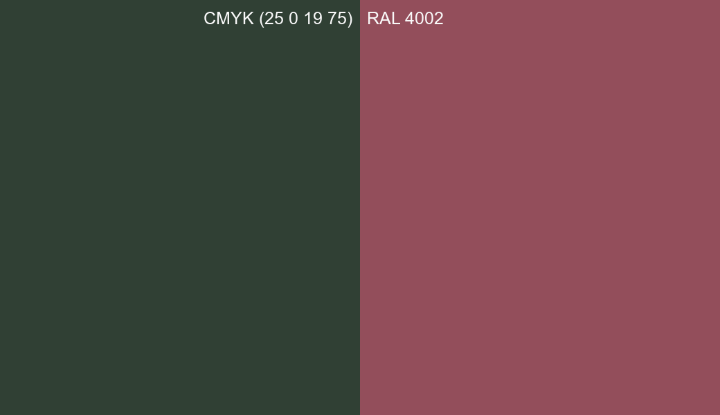 CMYK Color CMYK (25 0 19 75) vs RAL 4002 side by side comparison CMYK Color CMYK (25 0 19 75) vs RAL 4002 side by side comparison