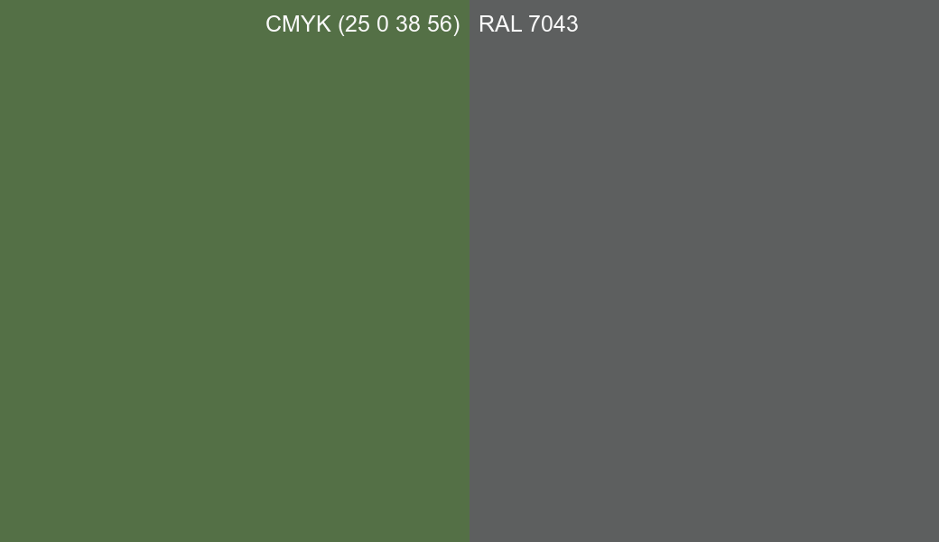 CMYK Color CMYK (25 0 38 56) vs RAL 7043 side by side comparison CMYK Color CMYK (25 0 38 56) vs RAL 7043 side by side comparison