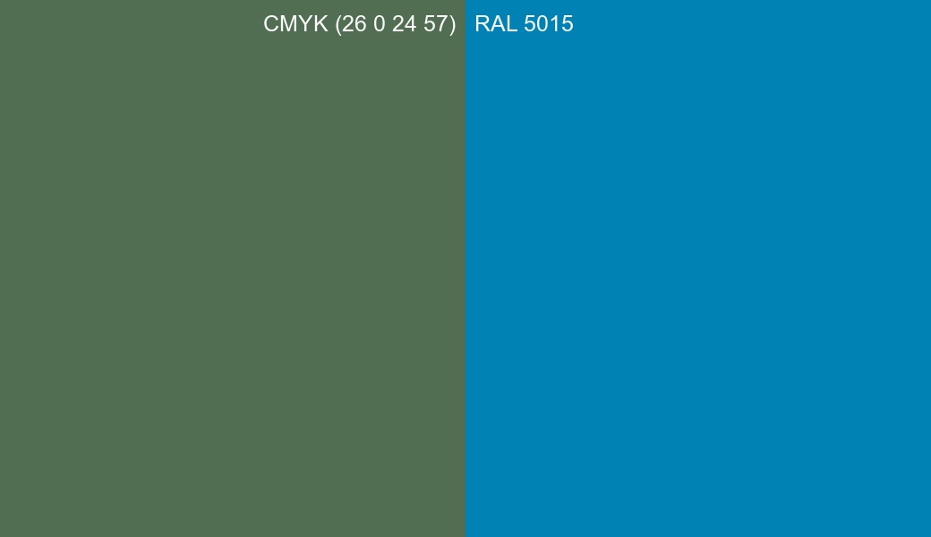 CMYK Color CMYK (26 0 24 57) vs RAL 5015 side by side comparison CMYK Color CMYK (26 0 24 57) vs RAL 5015 side by side comparison