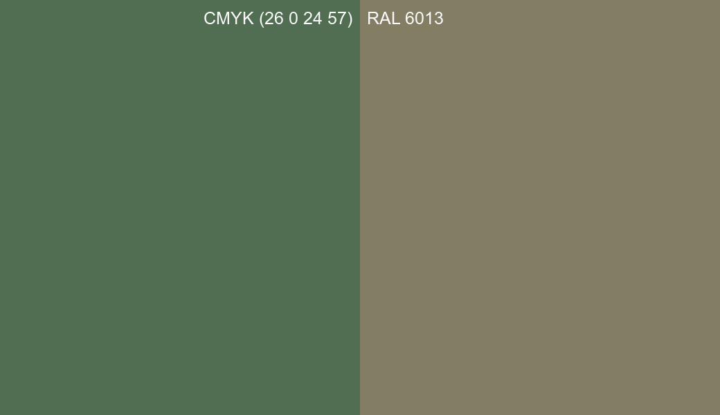 CMYK Color CMYK (26 0 24 57) vs RAL 6013 side by side comparison CMYK Color CMYK (26 0 24 57) vs RAL 6013 side by side comparison