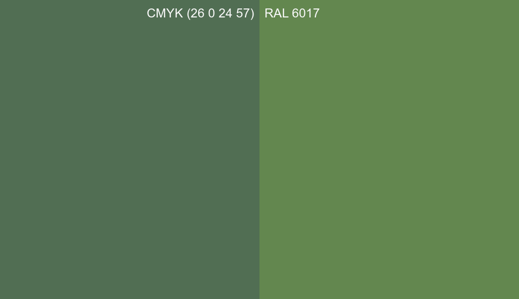CMYK Color CMYK (26 0 24 57) vs RAL 6017 side by side comparison CMYK Color CMYK (26 0 24 57) vs RAL 6017 side by side comparison