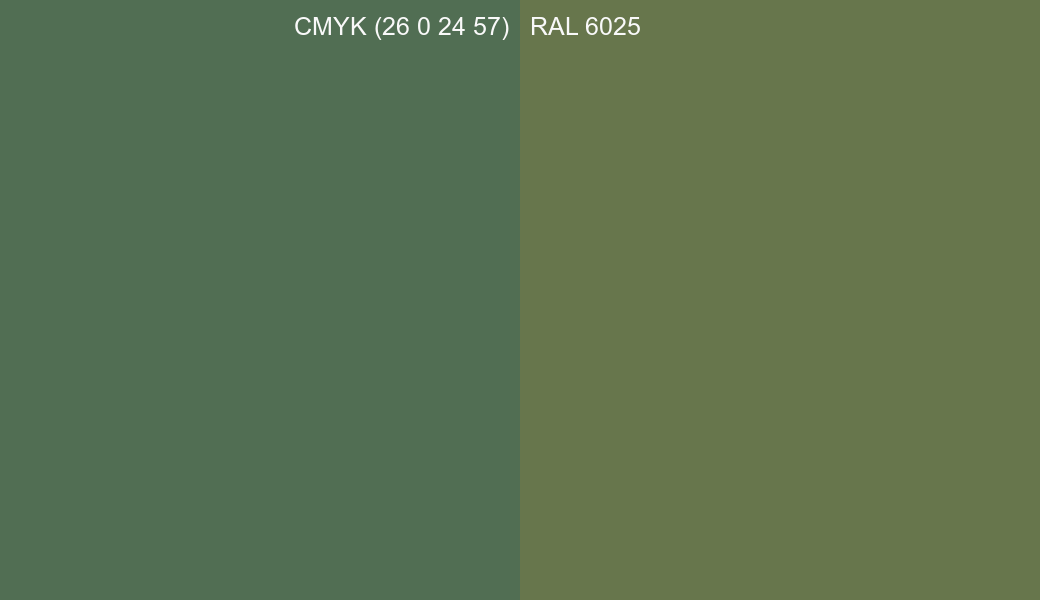 CMYK Color CMYK (26 0 24 57) vs RAL 6025 side by side comparison CMYK Color CMYK (26 0 24 57) vs RAL 6025 side by side comparison
