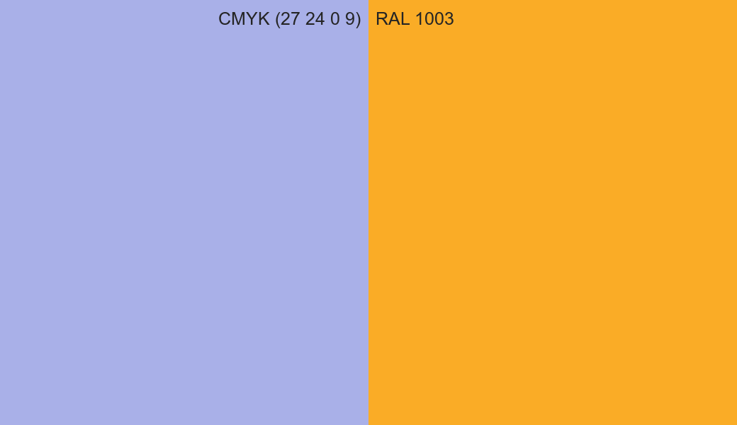 CMYK Color CMYK (27 24 0 9) vs RAL 1003 side by side comparison CMYK Color CMYK (27 24 0 9) vs RAL 1003 side by side comparison