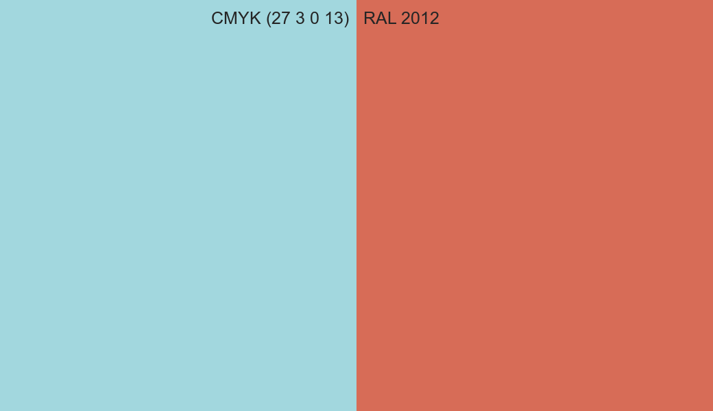 CMYK Color CMYK (27 3 0 13) vs RAL 2012 side by side comparison CMYK Color CMYK (27 3 0 13) vs RAL 2012 side by side comparison