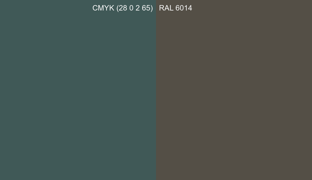 CMYK Color CMYK (28 0 2 65) vs RAL 6014 side by side comparison CMYK Color CMYK (28 0 2 65) vs RAL 6014 side by side comparison