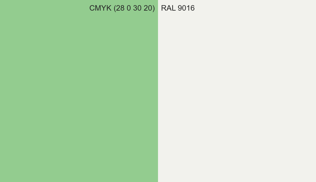 CMYK Color CMYK (28 0 30 20) vs RAL 9016 side by side comparison CMYK Color CMYK (28 0 30 20) vs RAL 9016 side by side comparison