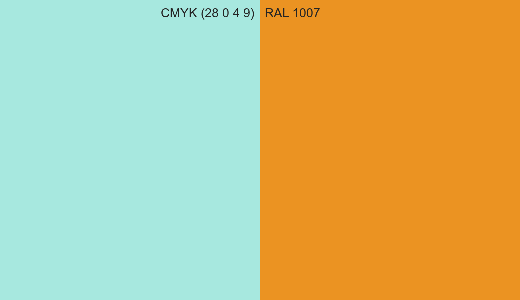 CMYK Color CMYK (28 0 4 9) vs RAL 1007 side by side comparison CMYK Color CMYK (28 0 4 9) vs RAL 1007 side by side comparison