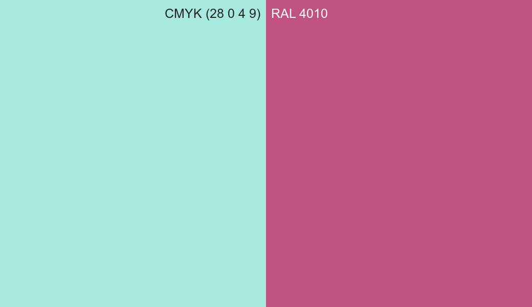 CMYK Color CMYK (28 0 4 9) vs RAL 4010 side by side comparison CMYK Color CMYK (28 0 4 9) vs RAL 4010 side by side comparison