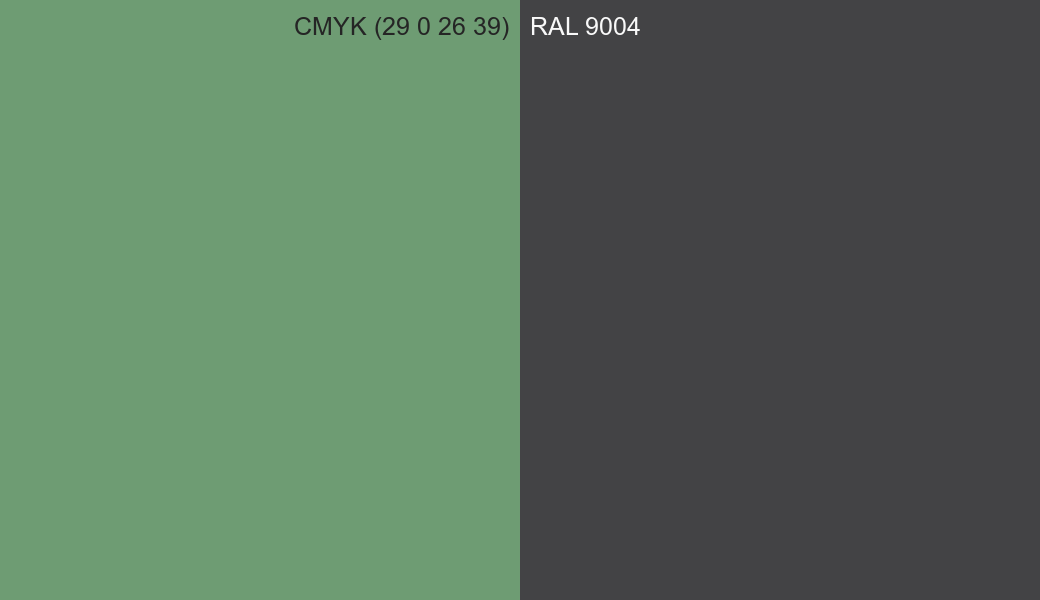 CMYK Color CMYK (29 0 26 39) vs RAL 9004 side by side comparison CMYK Color CMYK (29 0 26 39) vs RAL 9004 side by side comparison
