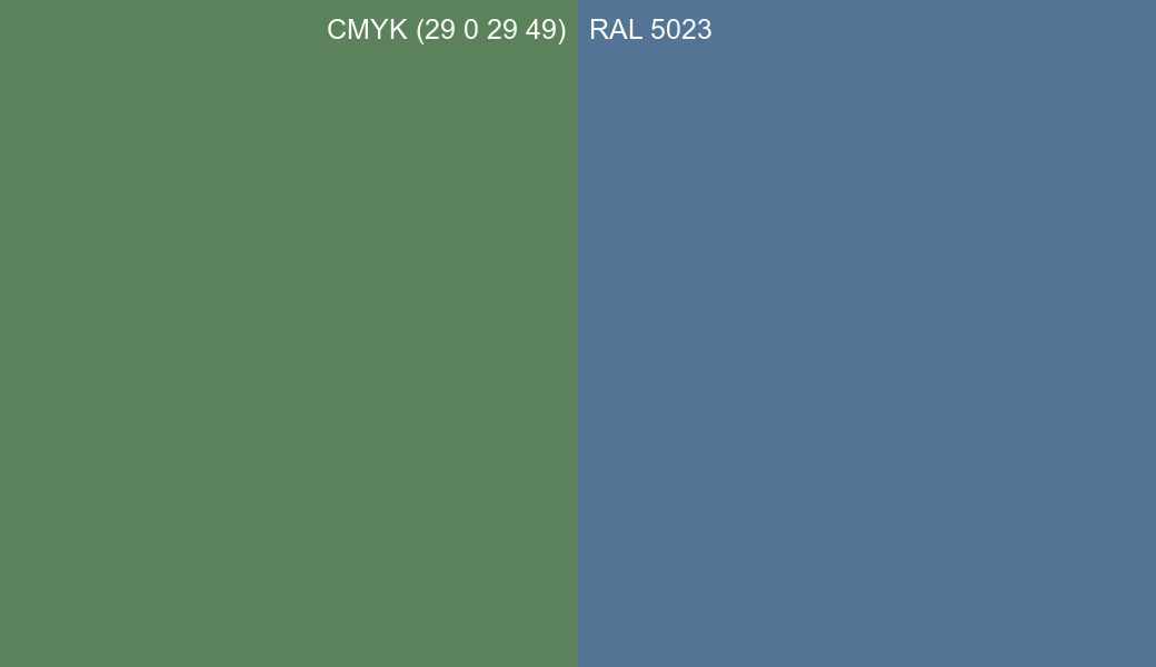 CMYK Color CMYK (29 0 29 49) vs RAL 5023 side by side comparison CMYK Color CMYK (29 0 29 49) vs RAL 5023 side by side comparison