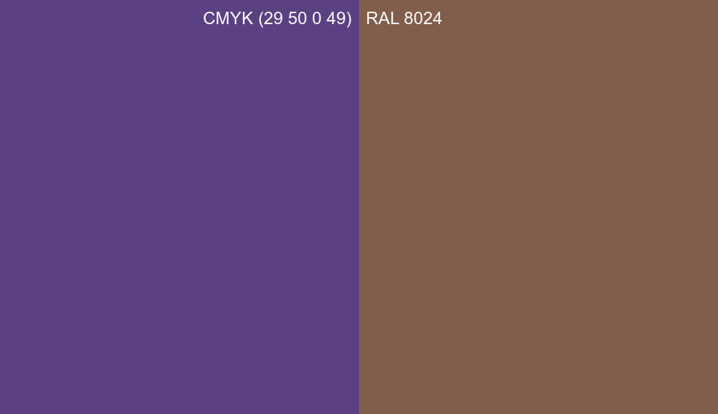 CMYK Color CMYK (29 50 0 49) vs RAL 8024 side by side comparison CMYK Color CMYK (29 50 0 49) vs RAL 8024 side by side comparison