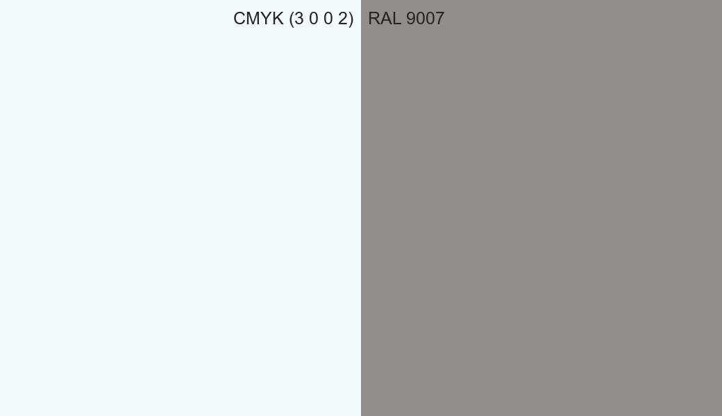 CMYK Color CMYK (3 0 0 2) vs RAL 9007 side by side comparison CMYK Color CMYK (3 0 0 2) vs RAL 9007 side by side comparison