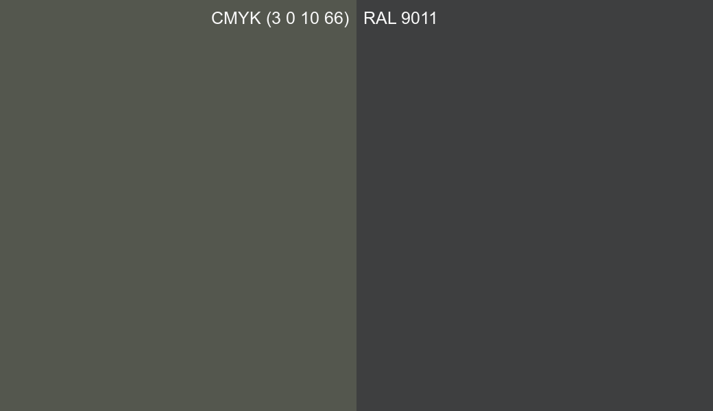 CMYK Color CMYK (3 0 10 66) vs RAL 9011 side by side comparison CMYK Color CMYK (3 0 10 66) vs RAL 9011 side by side comparison