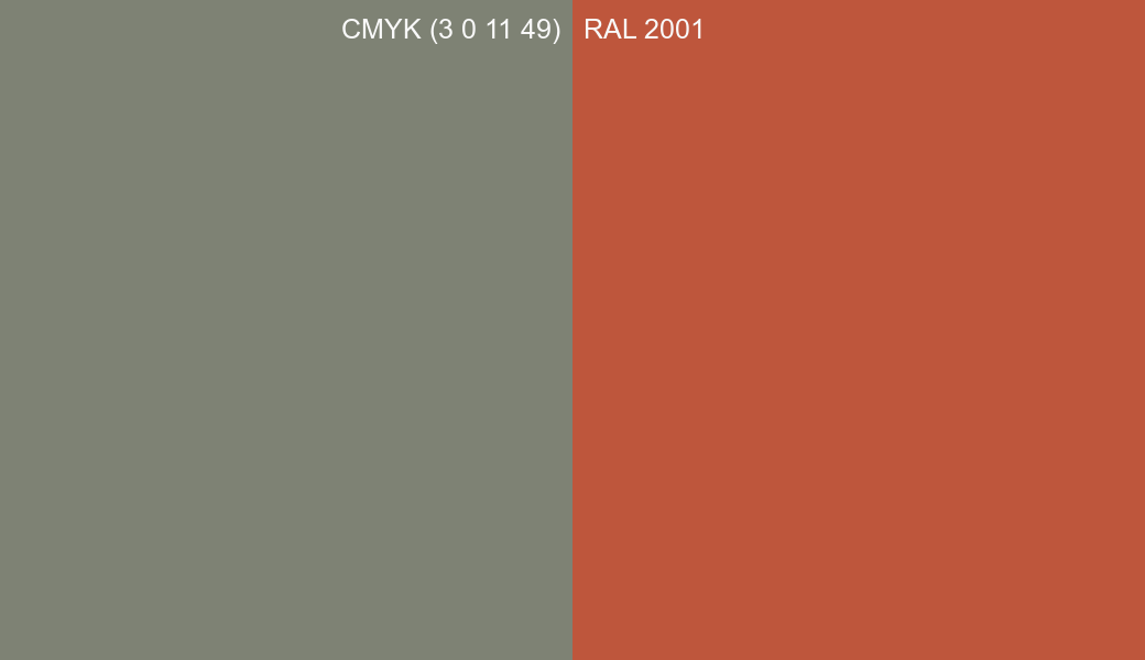 CMYK Color CMYK (3 0 11 49) vs RAL 2001 side by side comparison CMYK Color CMYK (3 0 11 49) vs RAL 2001 side by side comparison