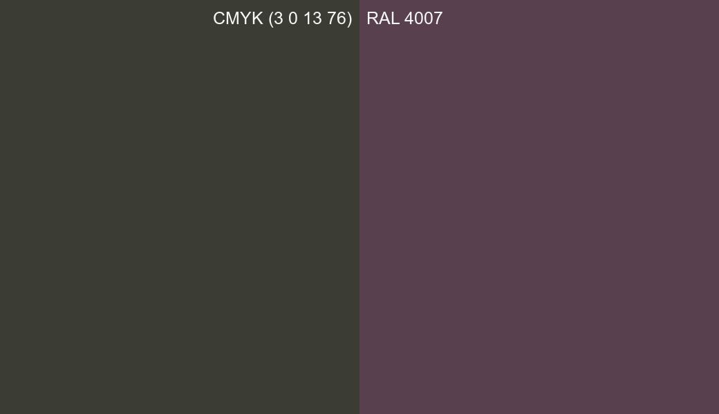 CMYK Color CMYK (3 0 13 76) vs RAL 4007 side by side comparison CMYK Color CMYK (3 0 13 76) vs RAL 4007 side by side comparison