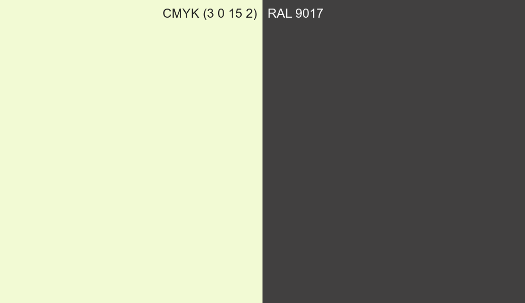 CMYK Color CMYK (3 0 15 2) vs RAL 9017 side by side comparison CMYK Color CMYK (3 0 15 2) vs RAL 9017 side by side comparison