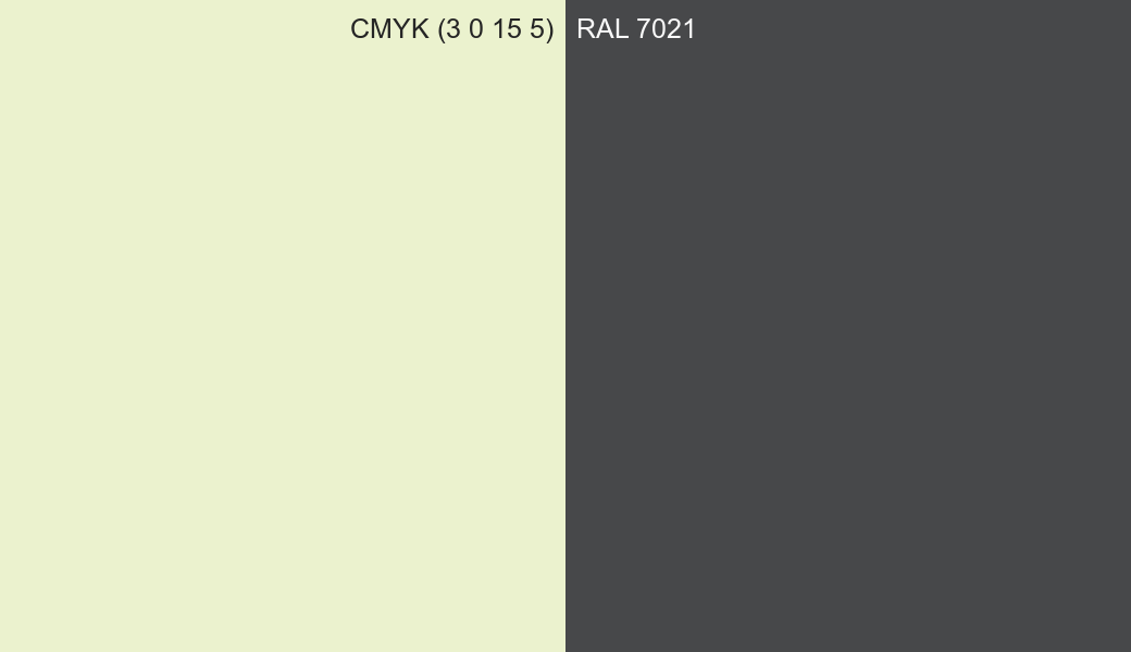 CMYK Color CMYK (3 0 15 5) vs RAL 7021 side by side comparison CMYK Color CMYK (3 0 15 5) vs RAL 7021 side by side comparison