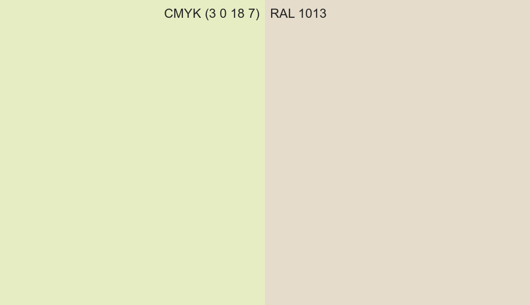 CMYK Color CMYK (3 0 18 7) vs RAL 1013 side by side comparison CMYK Color CMYK (3 0 18 7) vs RAL 1013 side by side comparison