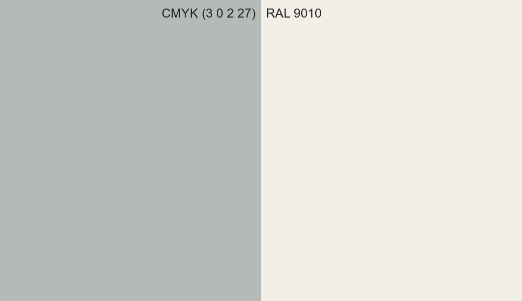 CMYK Color CMYK (3 0 2 27) vs RAL 9010 side by side comparison CMYK Color CMYK (3 0 2 27) vs RAL 9010 side by side comparison