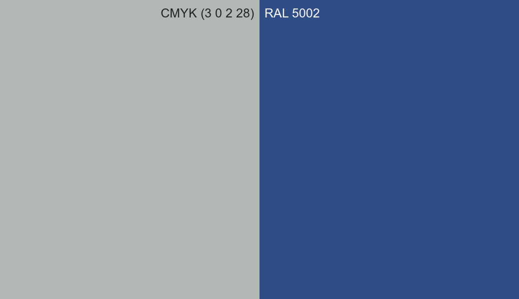 CMYK Color CMYK (3 0 2 28) vs RAL 5002 side by side comparison CMYK Color CMYK (3 0 2 28) vs RAL 5002 side by side comparison