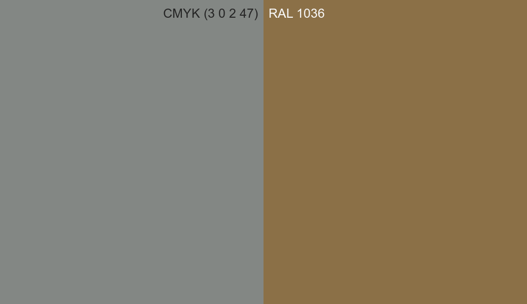 CMYK Color CMYK (3 0 2 47) vs RAL 1036 side by side comparison CMYK Color CMYK (3 0 2 47) vs RAL 1036 side by side comparison