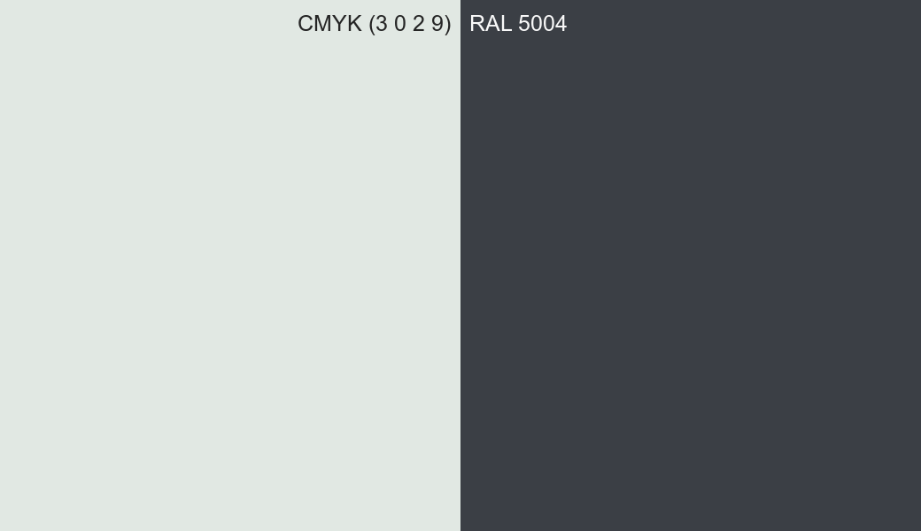 CMYK Color CMYK (3 0 2 9) vs RAL 5004 side by side comparison CMYK Color CMYK (3 0 2 9) vs RAL 5004 side by side comparison