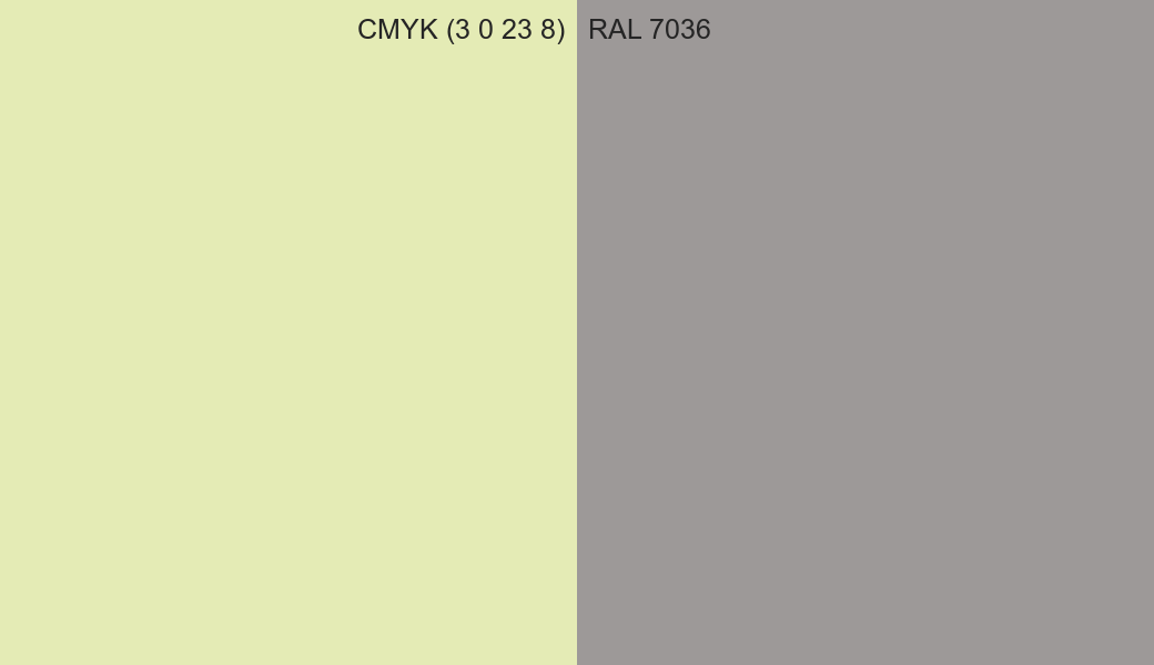 CMYK Color CMYK (3 0 23 8) vs RAL 7036 side by side comparison CMYK Color CMYK (3 0 23 8) vs RAL 7036 side by side comparison