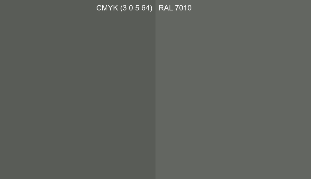 CMYK Color CMYK (3 0 5 64) vs RAL 7010 side by side comparison CMYK Color CMYK (3 0 5 64) vs RAL 7010 side by side comparison