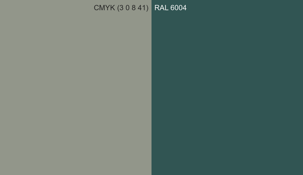 CMYK Color CMYK (3 0 8 41) vs RAL 6004 side by side comparison CMYK Color CMYK (3 0 8 41) vs RAL 6004 side by side comparison